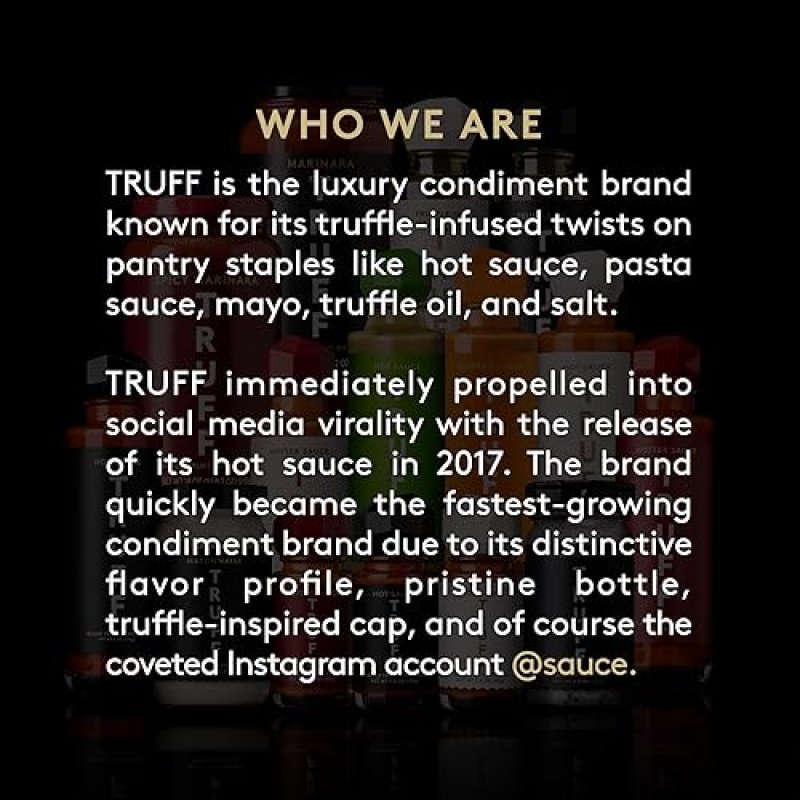 TRUFF ORIGINAL BLACK TRUFFLE HOT SAUCE 6 OZ - GOURMET SAUCE WITH CHILI PEPPERS, TRUFFLE OIL & AGAVE NECTAR