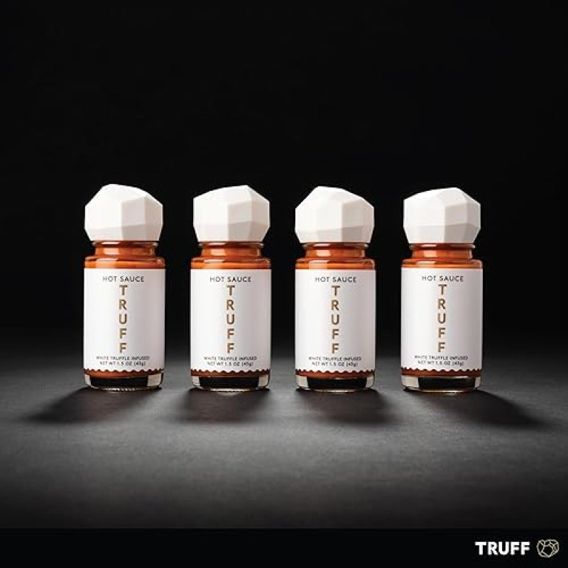 TRUFF WHITE TRUFFLE HOT SAUCE MINI SET - 4 PACK, PORTABLE TRAVEL BOTTLES WITH RED CHILI PEPPERS, CORIANDER - PERFECT GIFT FOR HOT SAUCE ENTHUSIASTS (6 OZ)