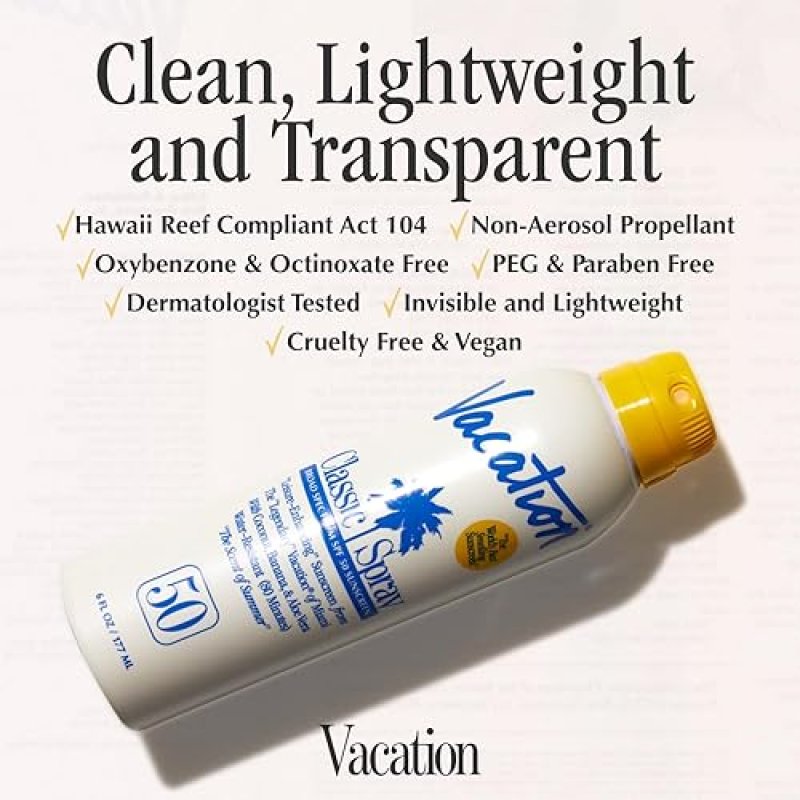 VACATION CLASSIC SUNSCREEN SPRAY, WATER-RESISTANT, LIGHTWEIGHT, VEGAN, 6 FL. OZ. - PACK OF 3