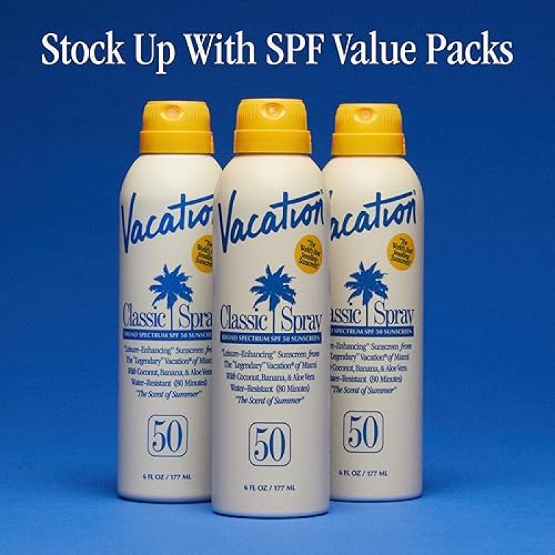 VACATION CLASSIC SUNSCREEN SPRAY, WATER-RESISTANT, LIGHTWEIGHT, VEGAN, 6 FL. OZ. - PACK OF 3