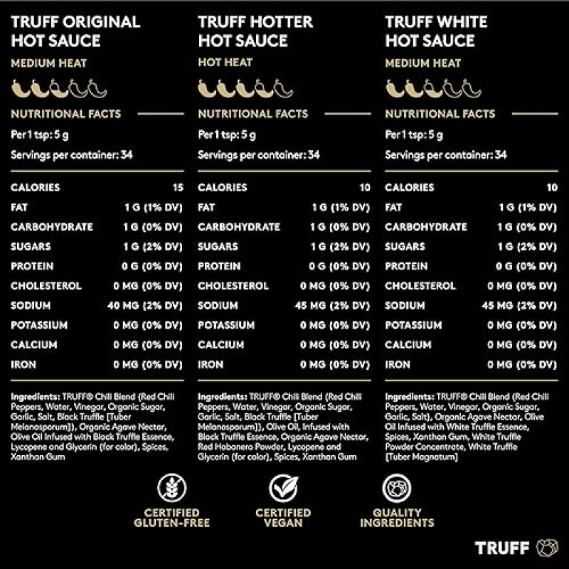 TRUFF HOT SAUCE VARIETY PACK - ORIGINAL, HOTTER, AND LIMITED WHITE EDITION WITH TRUFFLE - 3-BOTTLE BUNDLE (6OZ EACH)