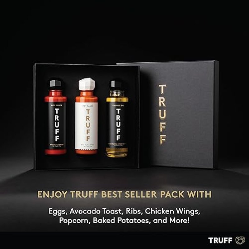 TRUFF GOURMET HOT SAUCE SAMPLER PACK: ORIGINAL, WHITE TRUFFLE, BLACK TRUFFLE OIL - 3-BOTTLE BUNDLE