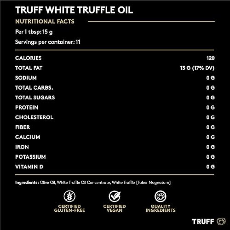 TRUFF WHITE TRUFFLE OIL - GOURMET INFUSED OLIVE OIL FOR DRESSING, SEASONING, OR DRIZZLING - NON-GMO, GLUTEN-FREE - 5.6 FL.OZ