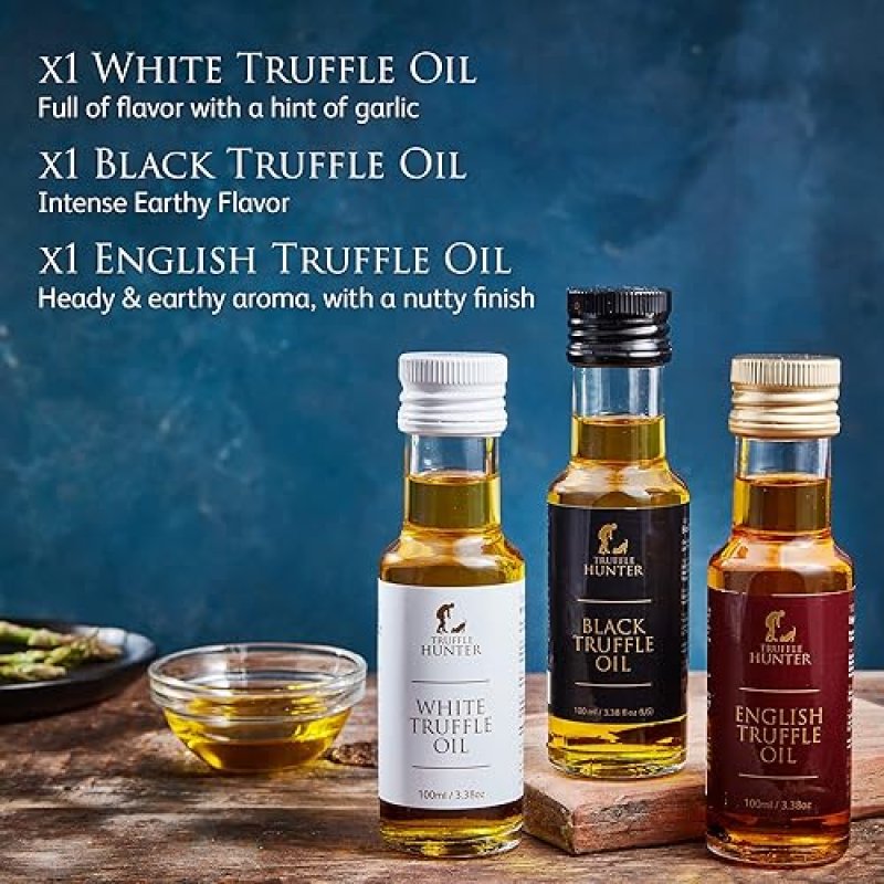 TRUFFLE HUNTER ENGLISH BLACK & WHITE TRUFFLE OIL SET - 3.38 OZ X 3