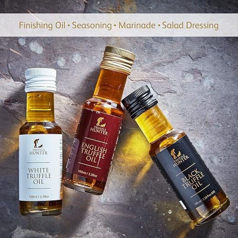 TRUFFLE HUNTER ENGLISH BLACK & WHITE TRUFFLE OIL SET - 3.38 OZ X 3