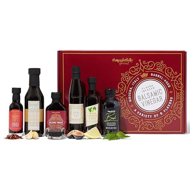 THOUGHTFULLY BALSAMIC VINEGAR GIFT SET WITH FIG, CHILI, GARLIC FLAVORS, IGP CERTIFIED, CRAFTED IN MODENA, ITALY - PACK OF 6