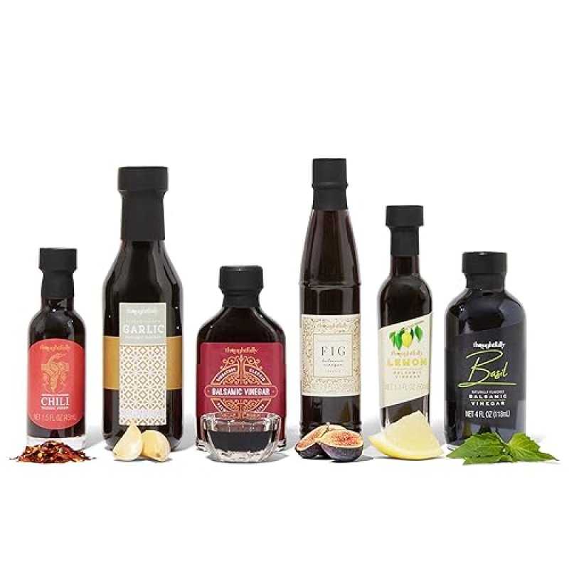 THOUGHTFULLY BALSAMIC VINEGAR GIFT SET WITH FIG, CHILI, GARLIC FLAVORS, IGP CERTIFIED, CRAFTED IN MODENA, ITALY - PACK OF 6
