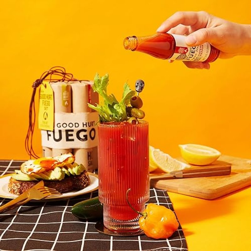 THOUGHTFULLY GOOD HURT FUEGO HOT SAUCE GIFT SET: SAMPLER PACK OF 7 EXOTIC FLAVORS FROM AROUND THE WORLD