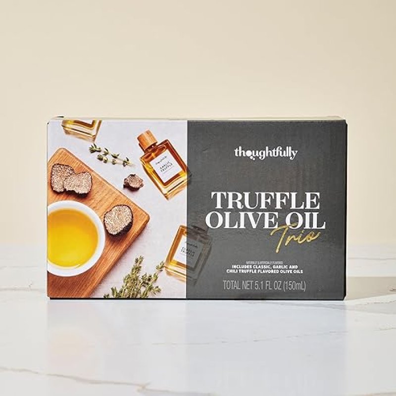 THOUGHTFULLY TRUFFLE OIL TRIO SET - CLASSIC, GARLIC, AND CHILI INFUSED OLIVE OIL, 1.7 OZ GLASS BOTTLES X3