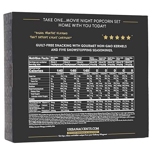 URBAN ACCENTS MOVIE NIGHT POPCORN VARIETY PACK - 3 NON-GMO KERNELS & 5 GOURMET SEASONINGS