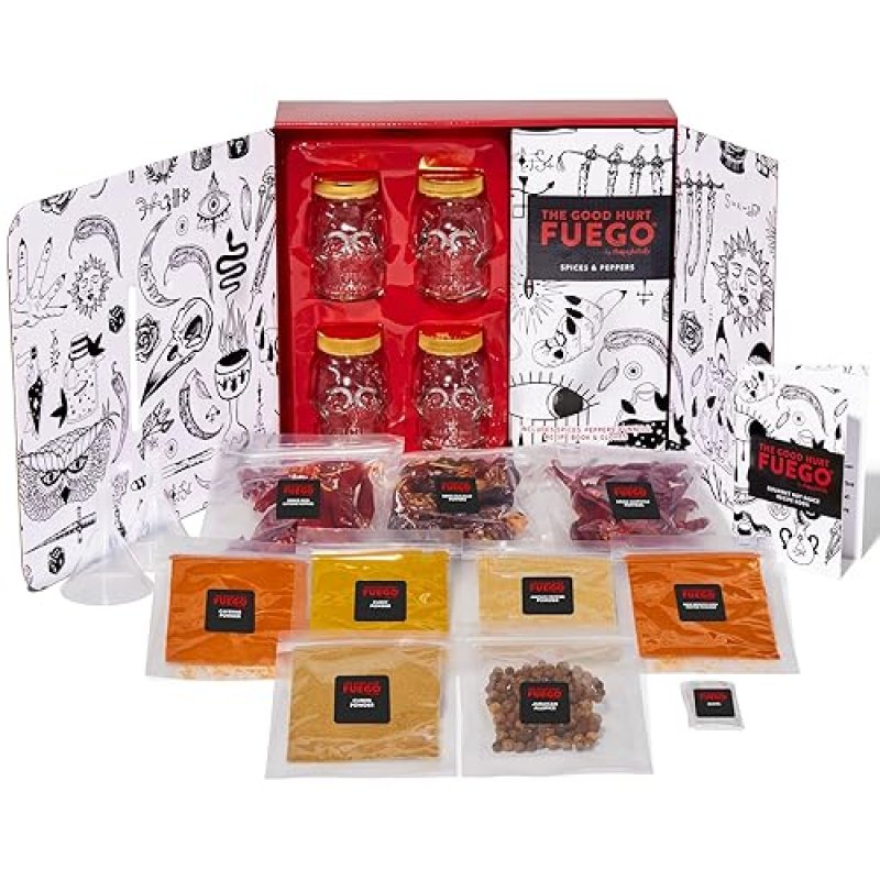 THOUGHTFULLY DIY HOT SAUCE SET WITH SKULL-SHAPED JARS, SEASONINGS, AND RECIPE BOOK