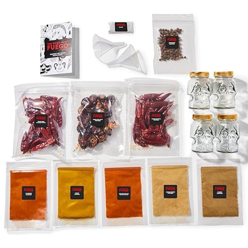 THOUGHTFULLY DIY HOT SAUCE SET WITH SKULL-SHAPED JARS, SEASONINGS, AND RECIPE BOOK