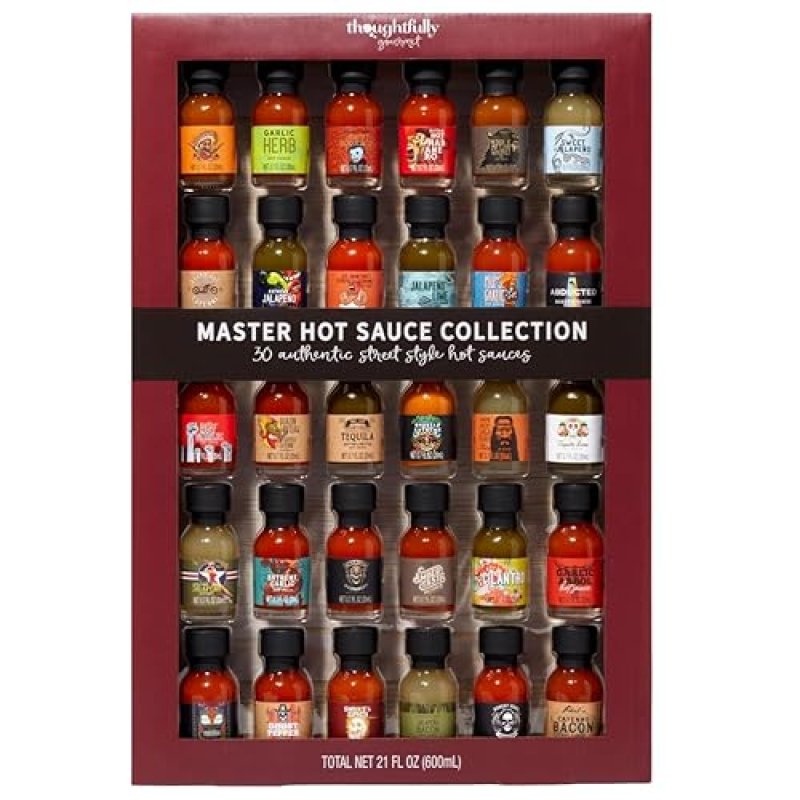 THOUGHTFULLY PREMIUM GOURMET HOT SAUCE COLLECTION SAMPLER SET - 30 FLAVORS WITH GARLIC HERB AND MORE