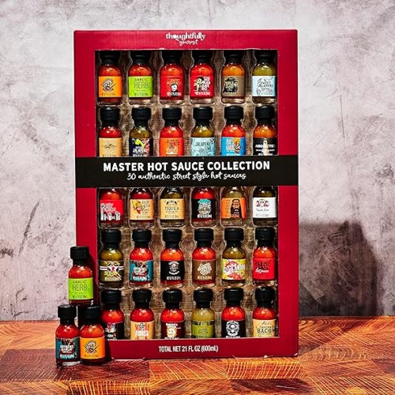 THOUGHTFULLY PREMIUM GOURMET HOT SAUCE COLLECTION SAMPLER SET - 30 FLAVORS WITH GARLIC HERB AND MORE