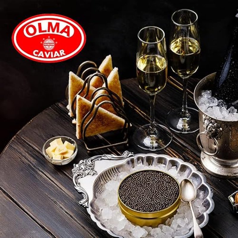 OLMA REGAL CAVIAR GIFT SET - 4 OZ (112G) OF PREMIUM FRESH ROE FISH EGGS WITH KALUGA ROYAL, SIBERIAN OSETRA AURORA, HACKLEBACK, WHITE STURGEON, SPOON & BLINIS