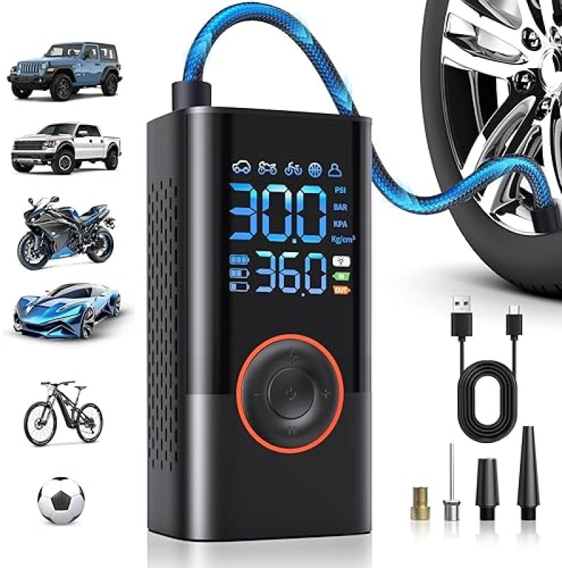 PORTABLE CORDLESS MINI AIR PUMP WITH DIGITAL GAUGE 150PSI - FAST INFLATION & AUTO SHUTOFF - FOR CARS, MOTORCYCLES, BIKES