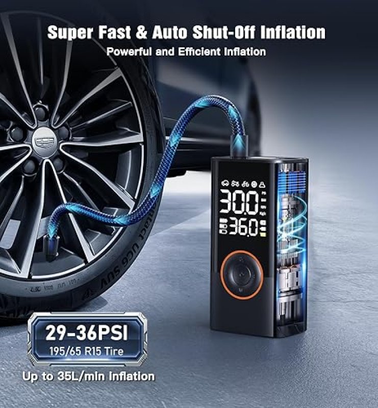 PORTABLE CORDLESS MINI AIR PUMP WITH DIGITAL GAUGE 150PSI - FAST INFLATION & AUTO SHUTOFF - FOR CARS, MOTORCYCLES, BIKES
