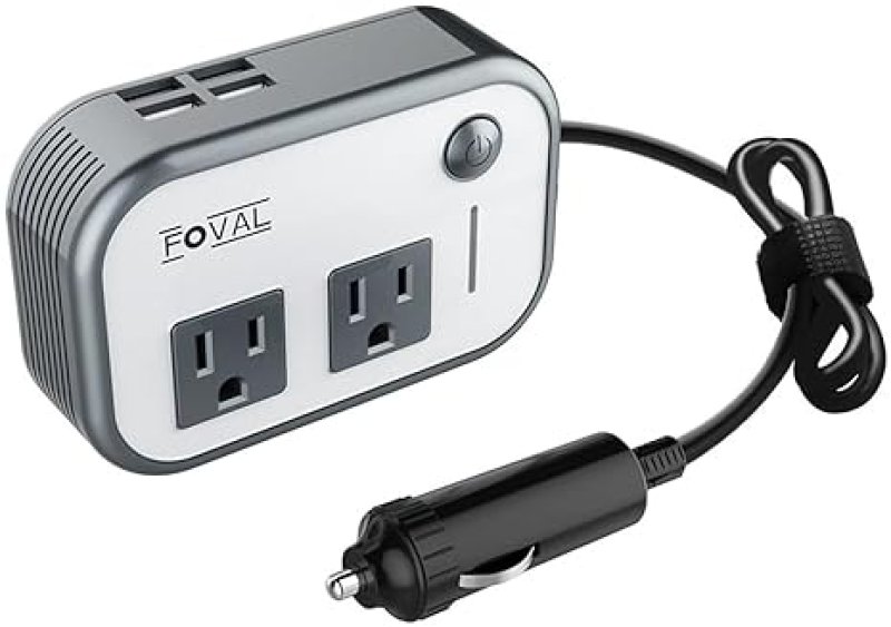 FOVAL 200W CAR POWER INVERTER WITH 4 USB PORTS - 12V DC TO 110V AC ADAPTER