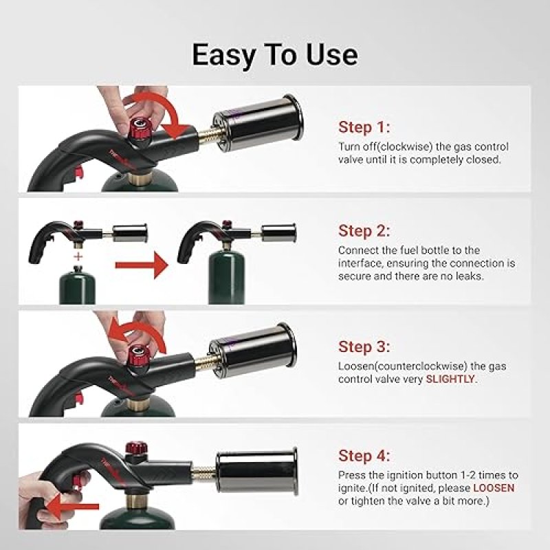 THERMOMAVEN ADJUSTABLE CULINARY PROPANE TORCH FOR SOUS VIDE, BBQ & GRILL - PROPANE TANK NOT INCLUDED