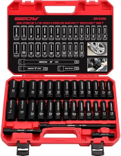 SEDY 29-PIECE 1/2" DRIVE IMPACT SOCKET SET - SAE & METRIC SIZES WITH EXTENSION BARS - CR-V MATERIAL FOR HIGH DURABILITY