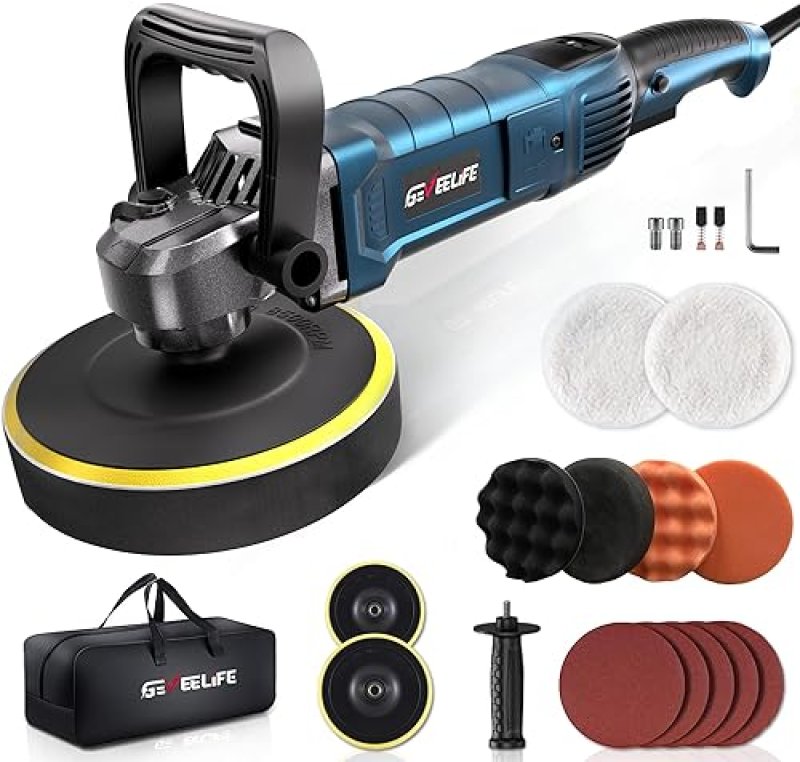 GEVEELIFE 1600W 6"/7" CAR BUFFER POLISHER WAXER, 7 SPEEDS, DETACHABLE HANDLE FOR CAR/BOAT, SANDING, POLISHING