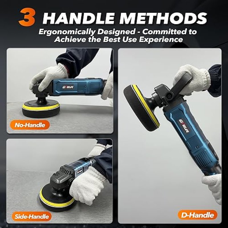 GEVEELIFE 1600W 6"/7" CAR BUFFER POLISHER WAXER, 7 SPEEDS, DETACHABLE HANDLE FOR CAR/BOAT, SANDING, POLISHING