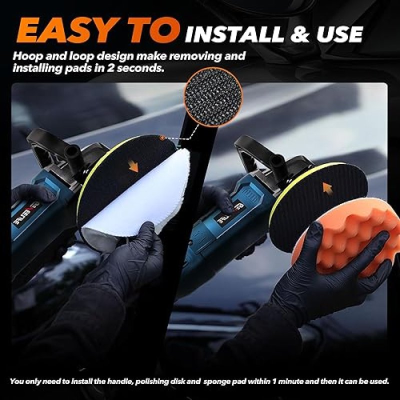 GEVEELIFE 1600W 6"/7" CAR BUFFER POLISHER WAXER, 7 SPEEDS, DETACHABLE HANDLE FOR CAR/BOAT, SANDING, POLISHING
