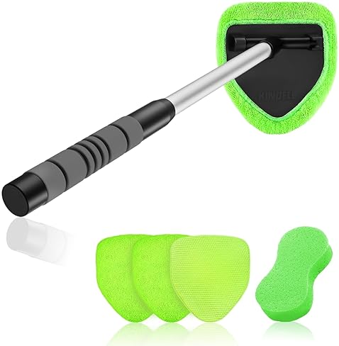 XINDELL WINDSHIELD CLEANER TOOL - CAR WINDOW CLEANING KIT WITH EXTENDABLE HANDLE & MICROFIBER PADS FOR VEHICLES & HOME