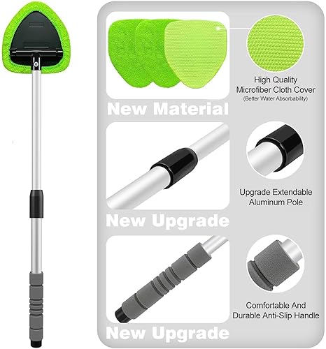 XINDELL WINDSHIELD CLEANER TOOL - CAR WINDOW CLEANING KIT WITH EXTENDABLE HANDLE & MICROFIBER PADS FOR VEHICLES & HOME