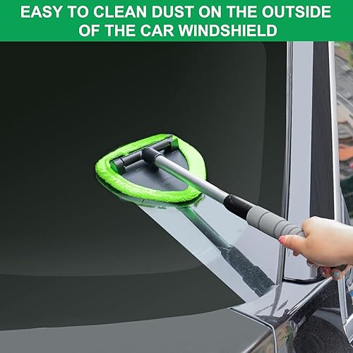 XINDELL WINDSHIELD CLEANER TOOL - CAR WINDOW CLEANING KIT WITH EXTENDABLE HANDLE & MICROFIBER PADS FOR VEHICLES & HOME