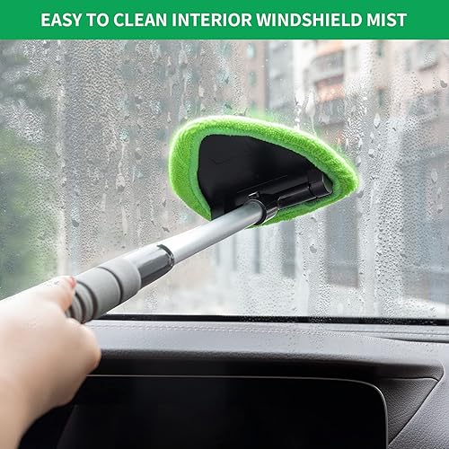 XINDELL WINDSHIELD CLEANER TOOL - CAR WINDOW CLEANING KIT WITH EXTENDABLE HANDLE & MICROFIBER PADS FOR VEHICLES & HOME