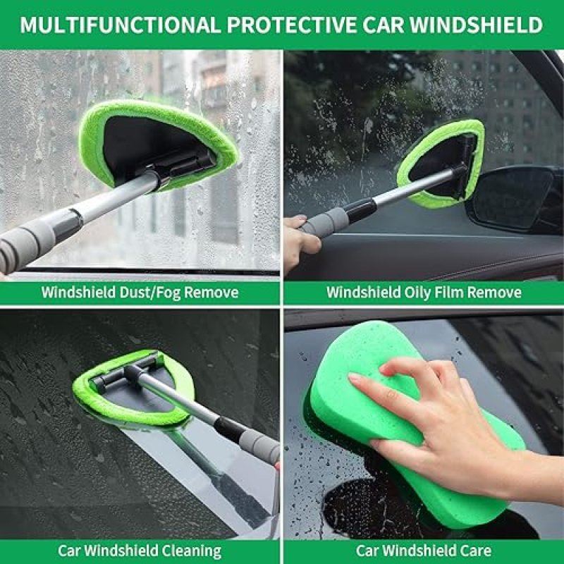 XINDELL WINDSHIELD CLEANER TOOL - CAR WINDOW CLEANING KIT WITH EXTENDABLE HANDLE & MICROFIBER PADS FOR VEHICLES & HOME