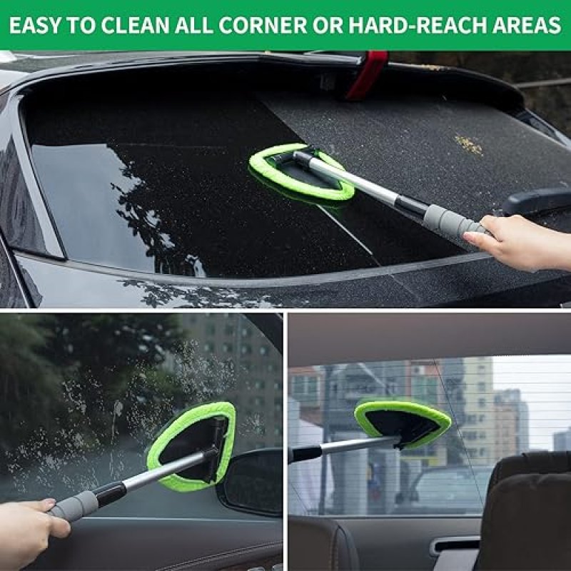 XINDELL WINDSHIELD CLEANER TOOL - CAR WINDOW CLEANING KIT WITH EXTENDABLE HANDLE & MICROFIBER PADS FOR VEHICLES & HOME