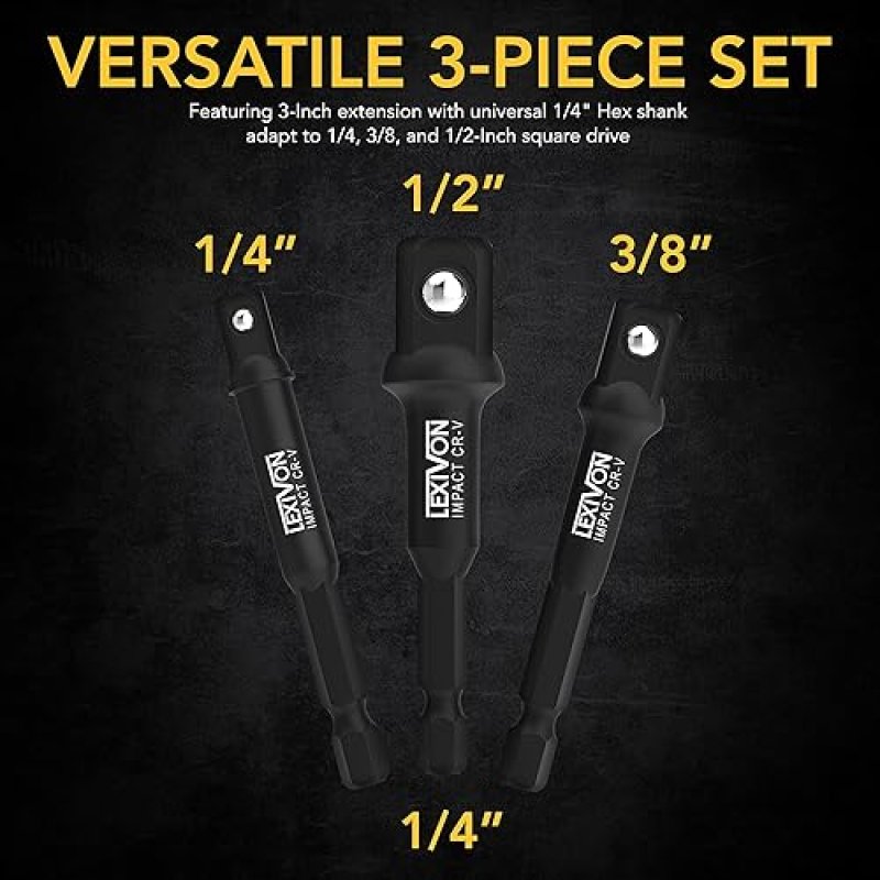 LEXIVON IMPACT GRADE SOCKET ADAPTER SET | 3-PIECE EXTENSION BIT SET FOR POWER DRILL (LX-101)