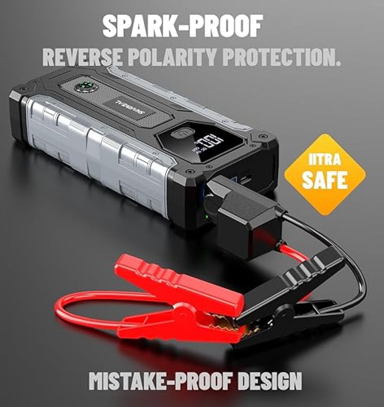 FOSHAN 3000A CAR JUMP STARTER FOR 9.0L GAS & 7.0L DIESEL ENGINES, PORTABLE 12V JUMP BOX WITH LED LIGHT