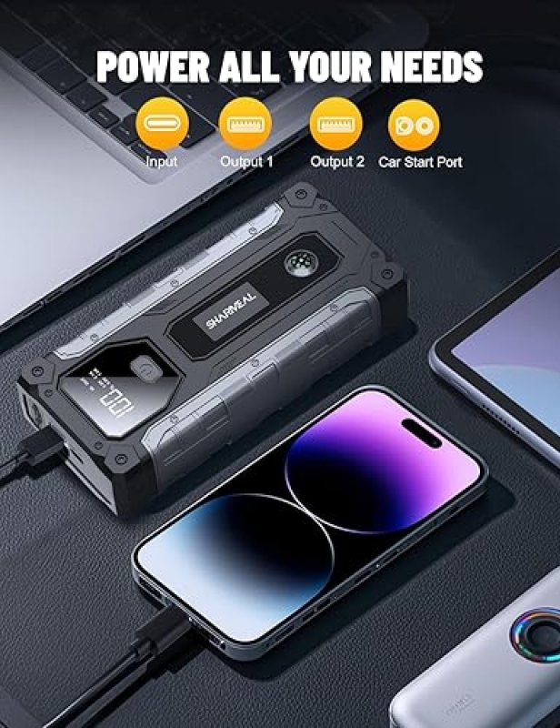 FOSHAN 3000A CAR JUMP STARTER FOR 9.0L GAS & 7.0L DIESEL ENGINES, PORTABLE 12V JUMP BOX WITH LED LIGHT