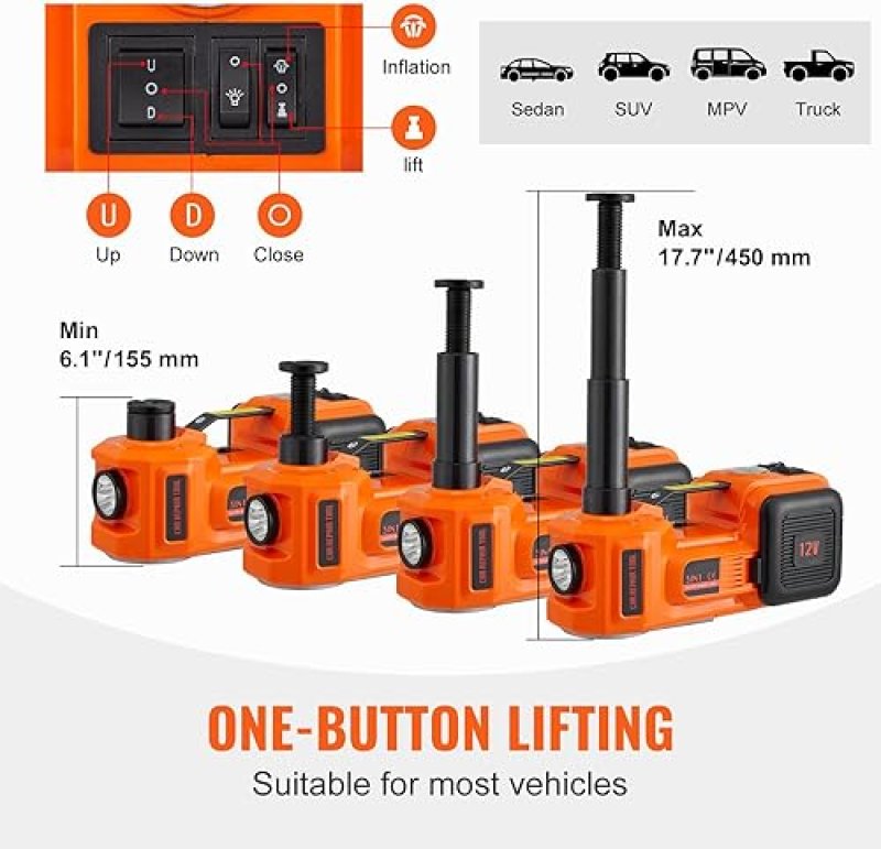 VEVOR ELECTRIC CAR JACK, 5 TON/11023 LBS HYDRAULIC JACK LIFT WITH ELECTRIC IMPACT WRENCH, BUILT