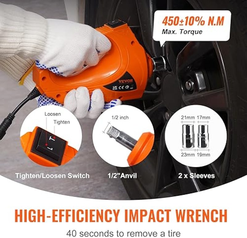 VEVOR ELECTRIC CAR JACK, 5 TON/11023 LBS HYDRAULIC JACK LIFT WITH ELECTRIC IMPACT WRENCH, BUILT