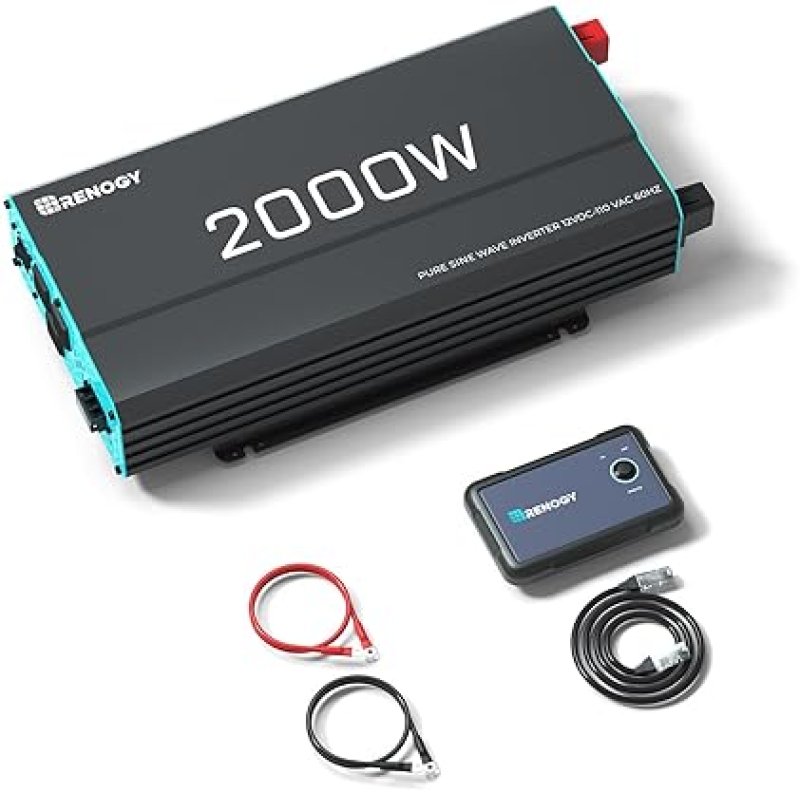 RENOGY INVERTER P2 2000W PURE SINE WAVE INVERTER 12V DC TO 110V AC CONVERTER, OFF-GRID SOLAR POWER