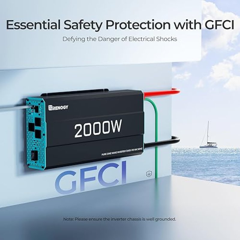 RENOGY INVERTER P2 2000W PURE SINE WAVE INVERTER 12V DC TO 110V AC CONVERTER, OFF-GRID SOLAR POWER