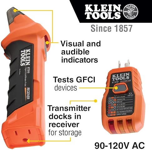 KLEIN TOOLS ET310KIT AC CIRCUIT BREAKER FINDER KIT, ELECTRIC TESTER, GFCI TESTER, LEADS, ADAPTERS AN