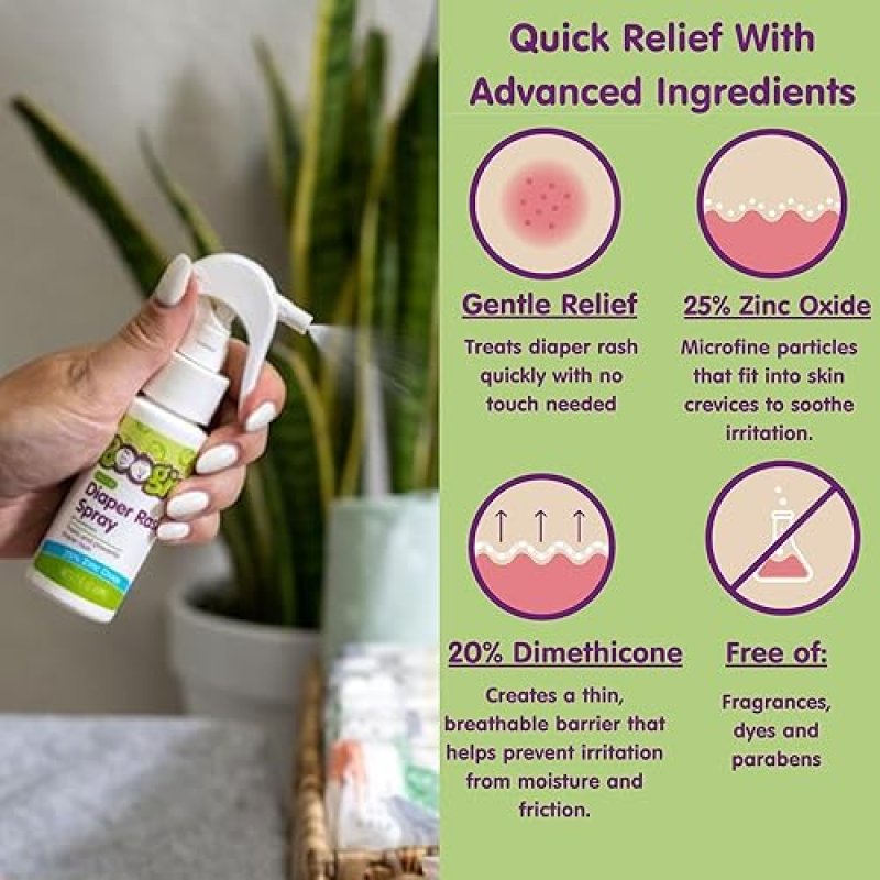 ELEEO BRANDS BABY DIAPER RASH CREAM SPRAY BY BOOGIE BOTTOMS, NO-RUB TOUCH FREE APPLICATION FOR SENSITIVE SKIN, OV