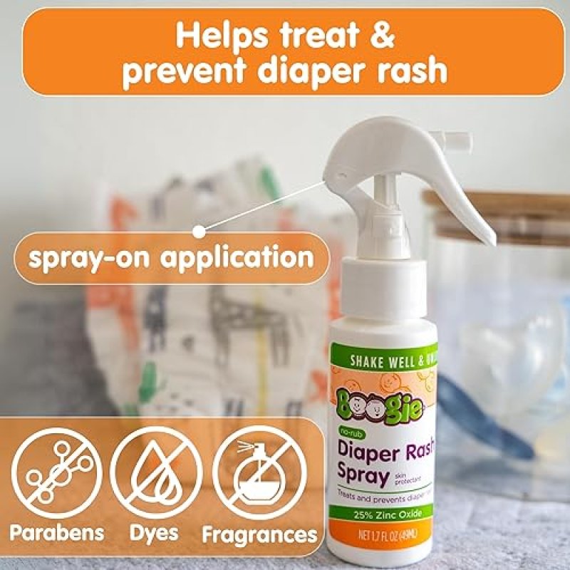 ELEEO BRANDS BABY DIAPER RASH CREAM SPRAY BY BOOGIE BOTTOMS, NO-RUB TOUCH FREE APPLICATION FOR SENSITIVE SKIN, OV