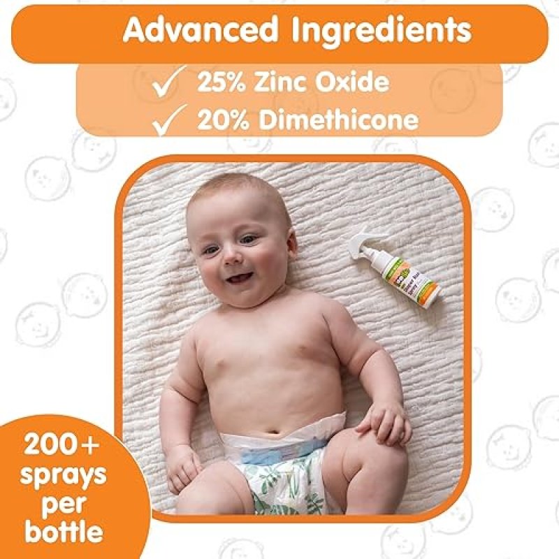ELEEO BRANDS BABY DIAPER RASH CREAM SPRAY BY BOOGIE BOTTOMS, NO-RUB TOUCH FREE APPLICATION FOR SENSITIVE SKIN, OV