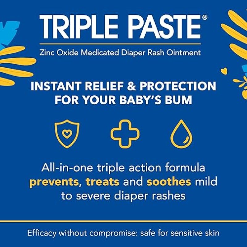 ADVANTICE HEALTH TRIPLE PASTE DIAPER RASH CREAM FOR BABY - 3 OZ TUBE - ZINC OXIDE OINTMENT TREATS, SOOTHES AND PREVEN