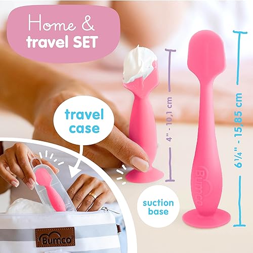 BUMCO BABY BUM BRUSH + MINI BABY DIAPER CREAM SPATULA WITH CASE - BPA-FREE SILICONE DIAPER SPATULA W
