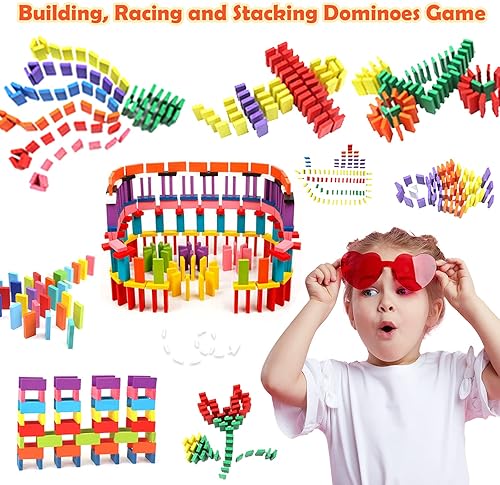 WOOD CITY 1000 PIECE DOMINOES SET FOR KIDS WITH EXTRA 20 BLOCKS, COLORFUL DOMINOS TILES FOR BUILDING