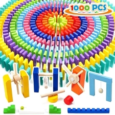 WOOD CITY 1000 PIECE DOMINOES SET FOR KIDS WITH EXTRA 20 BLOCKS, COLORFUL DOMINOS TILES FOR BUILDING