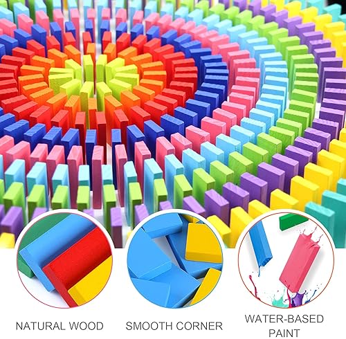 WOOD CITY 1000 PIECE DOMINOES SET FOR KIDS WITH EXTRA 20 BLOCKS, COLORFUL DOMINOS TILES FOR BUILDING