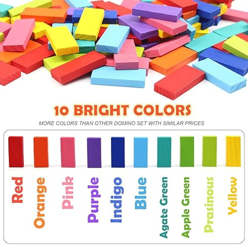 WOOD CITY 1000 PIECE DOMINOES SET FOR KIDS WITH EXTRA 20 BLOCKS, COLORFUL DOMINOS TILES FOR BUILDING